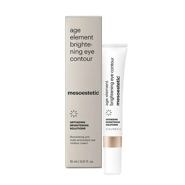 age element® brightening eye contour ANTIAGING BRIGHTENING SOLUTIONS Eine Augenkontur-Gel-Creme, die Augenringen und Ermüdungserscheinungen entgegenwirkt und dem Blick seine Leuchtkraft zurückgibt. Inklusive Keramikapplikator zur Erzielung eines Kälteeffektes. 15 ml