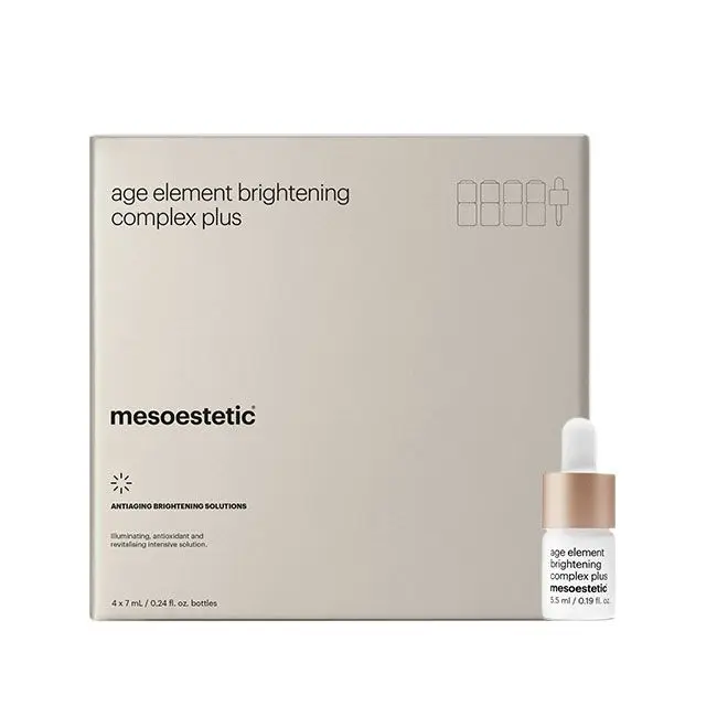 age element® brightening complex plus ANTIAGING BRIGHTENING SOLUTIONS Schockbehandlung mit erneuernder und aufhellender Intensiv-Wirkung. Das Produkt enthält 15 % reines Vitamin C, das isoliert ist, wodurch seine maximale Wirksamkeit gewährleistet wird. 5,5 ml x 4