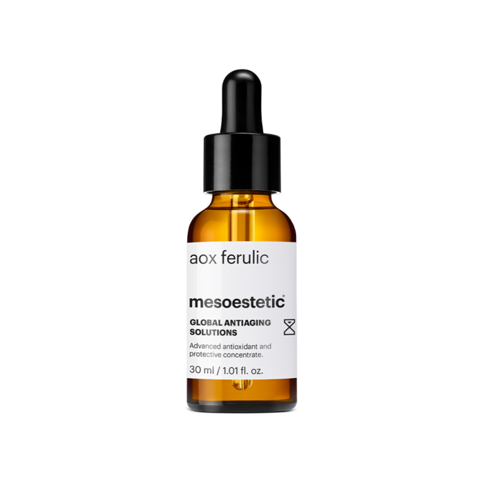 aox ferulic GLOBAL ANTIAGING SOLUTIONS Ein einzigartiges Zellschutzkonzentrat mit einer exklusiven Formel. Das Tagesserum wirkt antioxidant, gegen die frühzeitige Lichtalterung, schützt die Zellen und verleiht der Haut Leuchtkraft. 30 ml