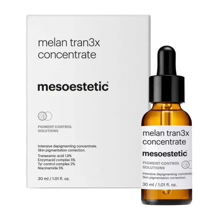 melan tran3x concentrate PIGMENT CONTROL SOLUTIONS Die intensive Depigmentierung wirkt auf eine übermäßige Hautpigmentierung ein und schwächt dunkle Flecken sichtbar ab. 30 ml