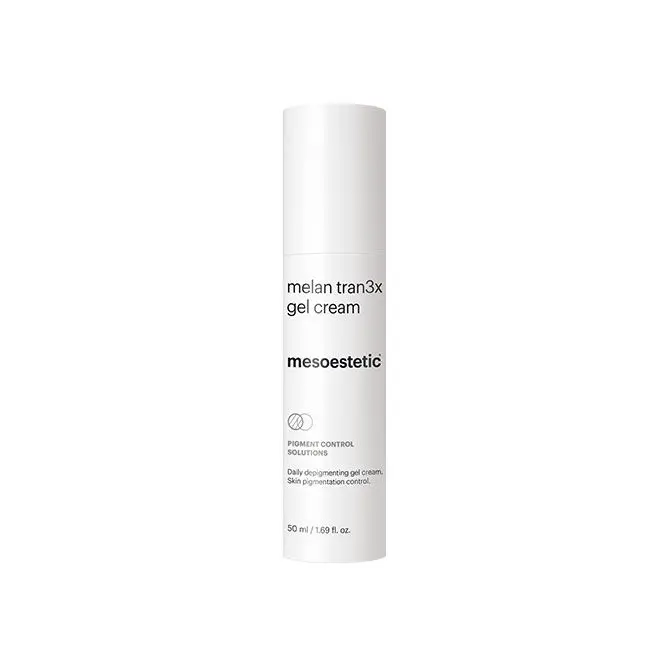 melan tran3x gel cream PIGMENT CONTROL SOLUTIONS Depigmentierende Creme für die tägliche Anwendung, die Pigmentstörungen progressiv behandelt, um ein gleichmäßigeres Hautbild zu erzielen. 50 ml