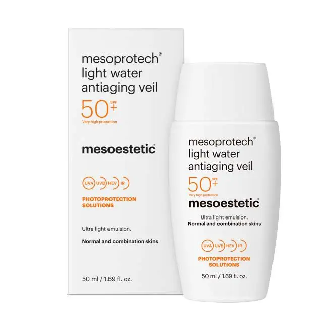 mesoprotech® light water antiaging veil PHOTOPROTECTION SOLUTIONS Ultraleichtes, schnell einziehendes LSF 50+ Fluid für normale bis Mischhaut, das die Haut mit Feuchtigkeit versorgt und ihr ein frisches Finish verleiht. 50 ml