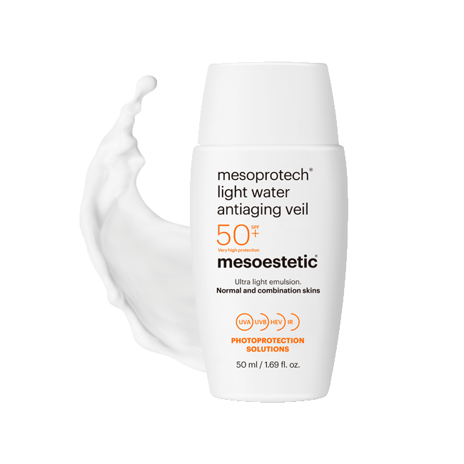 mesoprotech® light water antiaging veil PHOTOPROTECTION SOLUTIONS Ultraleichtes, schnell einziehendes LSF 50+ Fluid für normale bis Mischhaut, das die Haut mit Feuchtigkeit versorgt und ihr ein frisches Finish verleiht. 50 ml