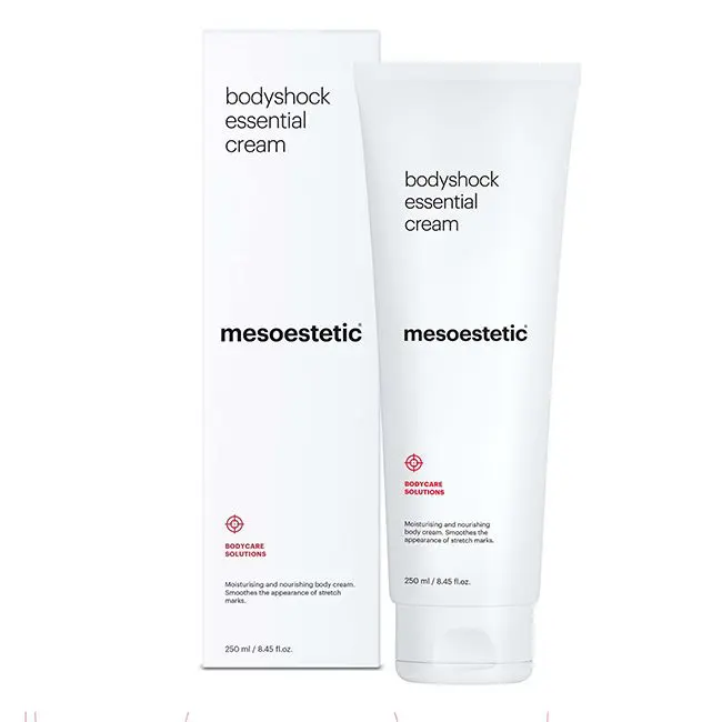 bodyshock® essential cream BODYCARE SOLUTIONS Feuchtigkeitsspendende und nährende Körpercreme. Vermindert das Auftreten von Dehnungsstreifen. 250 ml