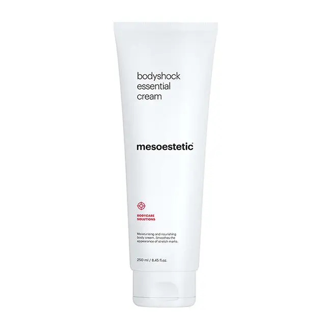 bodyshock® essential cream BODYCARE SOLUTIONS Feuchtigkeitsspendende und nährende Körpercreme. Vermindert das Auftreten von Dehnungsstreifen. 250 ml