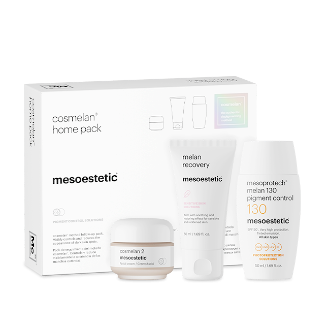 Cosmelan Home Pack bestehend aus Cremes zur Depigmentierung und Pflege der Haut, verwendet für die Nachbehandlung von Pigmentflecken, erhältlich bei Mel's Beauty & Academy in 5212 Hausen AG.