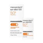 Mesoestetic mesoprotech Sun Stick 100 SPF 50+ mit Verpackung, idealer Sonnenschutz für empfindliche Hautpartien.