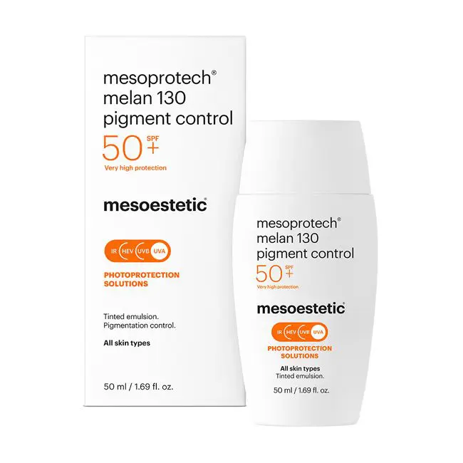 mesoprotech melan 130 pigment control SPF 50+ Flasche und Verpackung