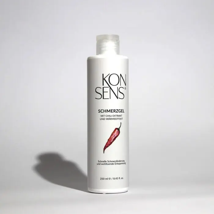 KONSENS Chili Schmerzgel – Natürliches Schmerzgel mit Wärmeeffekt zur Linderung von Muskel- und Gelenkschmerzen.