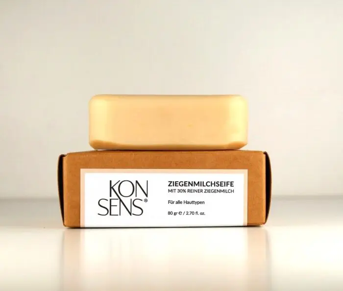 KONSENS Ziegenmilchseife 80 g – Handgemachte Naturseife mit Shea Butter für empfindliche Haut.