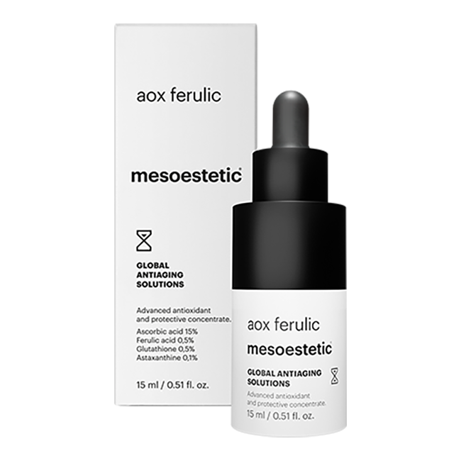 mesoestetic aox ferulic 15 ml – Antioxidans-Serum mit Vitamin C, Ferulasäure, Glutathion und Astaxanthin. Schützt vor Hautalterung und oxidativem Stress.