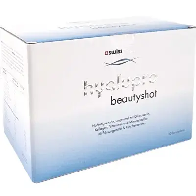 swissesthetic hyalupro beautyshot – Nahrungsergänzungsmittel mit neuer Formel. Jetzt weniger süss und glutenfrei. Verpackung in weiss-blau mit Swiss-Label. Erhältlich bei Mel’s Beauty & Academy.