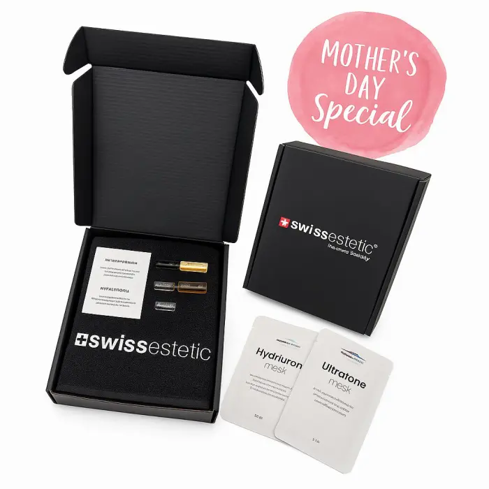 swissestetic Mother’s Glow Special – limitierte Pflegebox mit Tuch, Ampullen, Maske und Anleitung. Perfekt als Geschenk zum Muttertag.